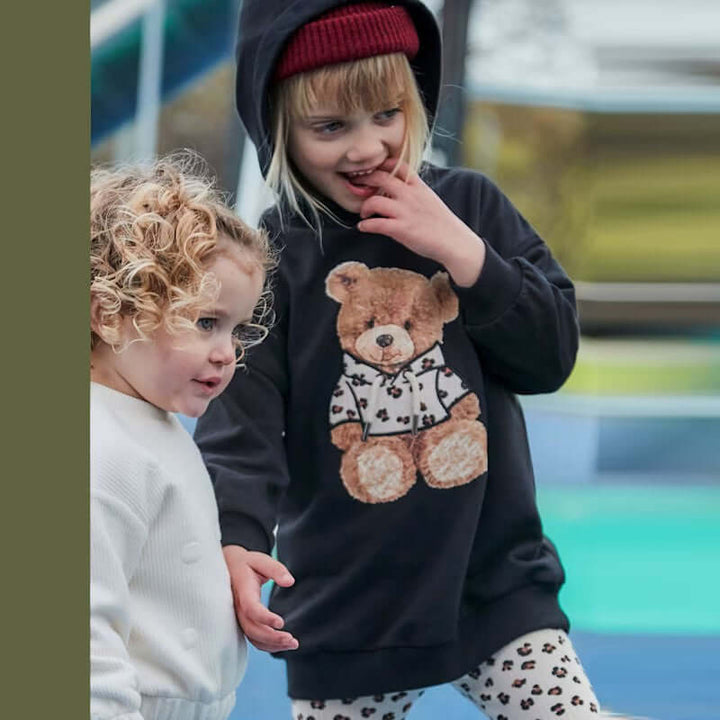 MAYORAL dress in black fleece with bear print 2 years - 10 years