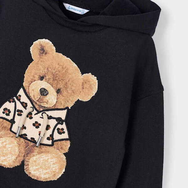 MAYORAL dress in black fleece with bear print 2 years - 10 years