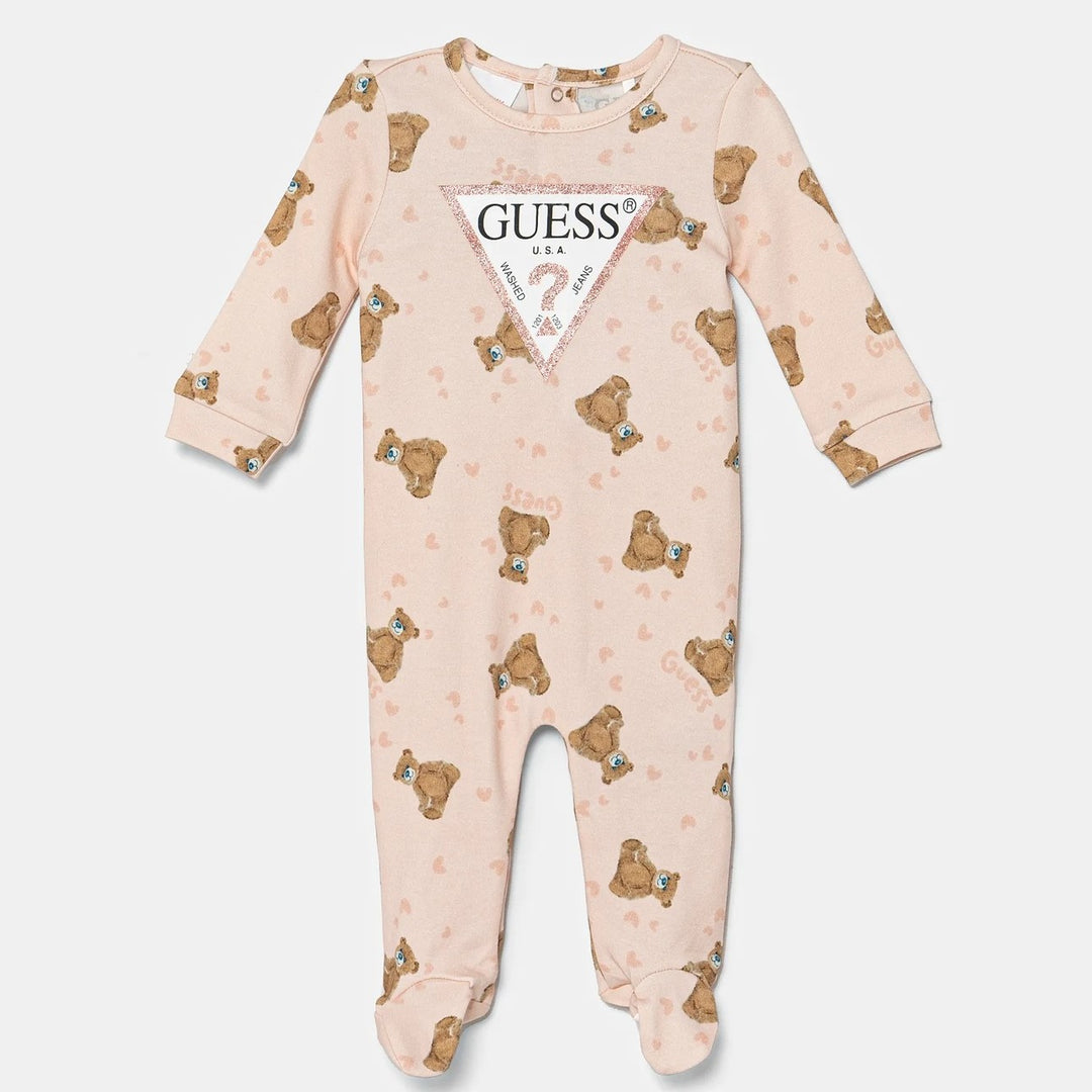 Tutina GUESS in cotone rosa con orsetti 0/3 mesi