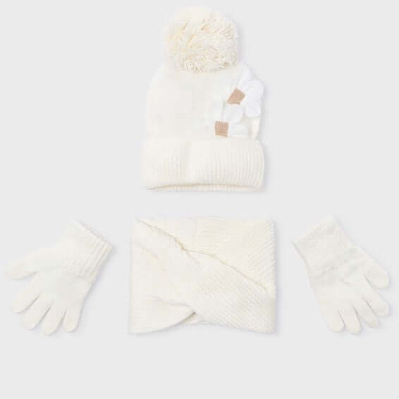 MAYORAL cream neck warmer hat and gloves 4 years - 10 years