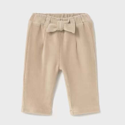 Pantalone MAYORAL in velluto a costine beige 1 mese - 18 mesi, pantaloni per neonata con fiocco e elastico in vita.