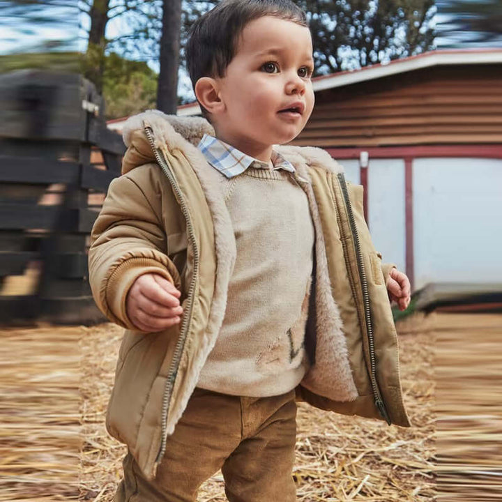 Giubbotto MAYORAL beige con ecopelliccia e orecchie al cappuccio 6 mesi - 18 mesi