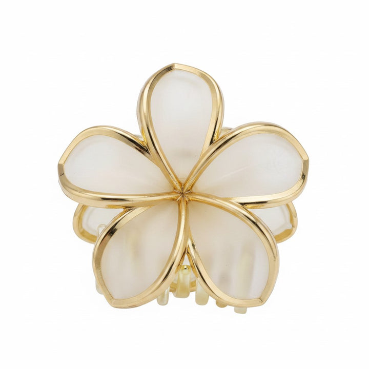 Transparent flower-shaped hair clip with gold-colored edges