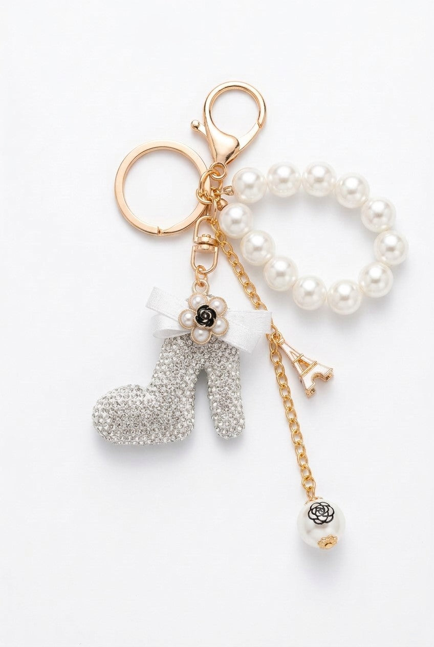 Porta-chaves Paris em branco e dourado