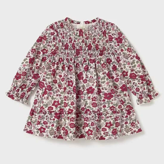 MAYORAL dress in printed velvet with smoke stitch 6 months - 4 years