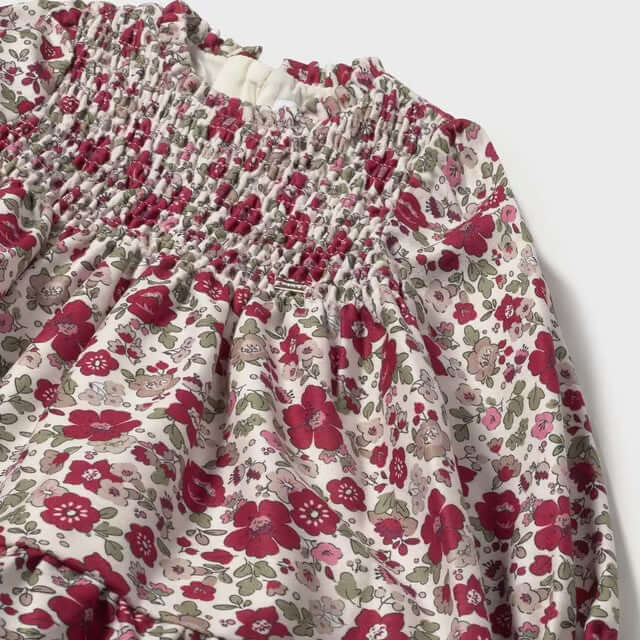 MAYORAL dress in printed velvet with smoke stitch 6 months - 4 years