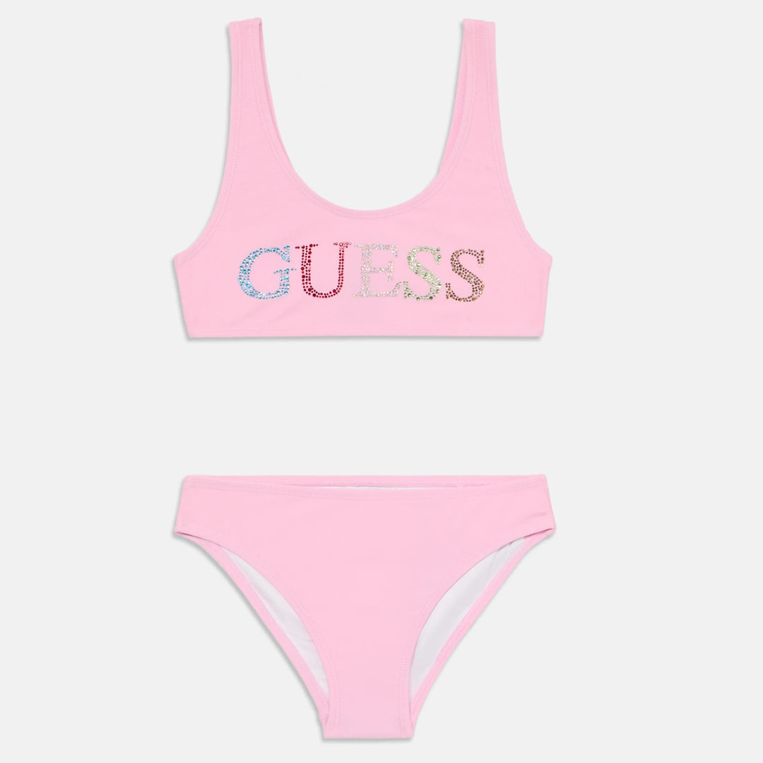 Pink GUESS 2-piece swimsuit with rhinestone logo 4 years - 16 years