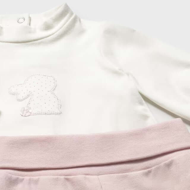 Tuta e T-shirt MAYORAL rosa 1 mese - 18 mesi con felpa bianca e pantaloni rosa.
