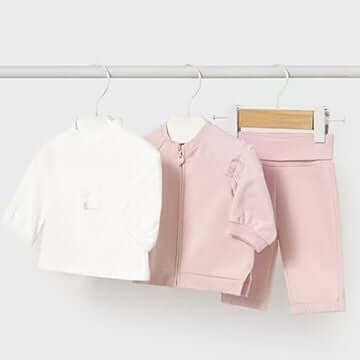 Tuta e T-shirt MAYORAL rosa 1 mese - 18 mesi, set con felpa, t-shirt e pantaloni abbinati.