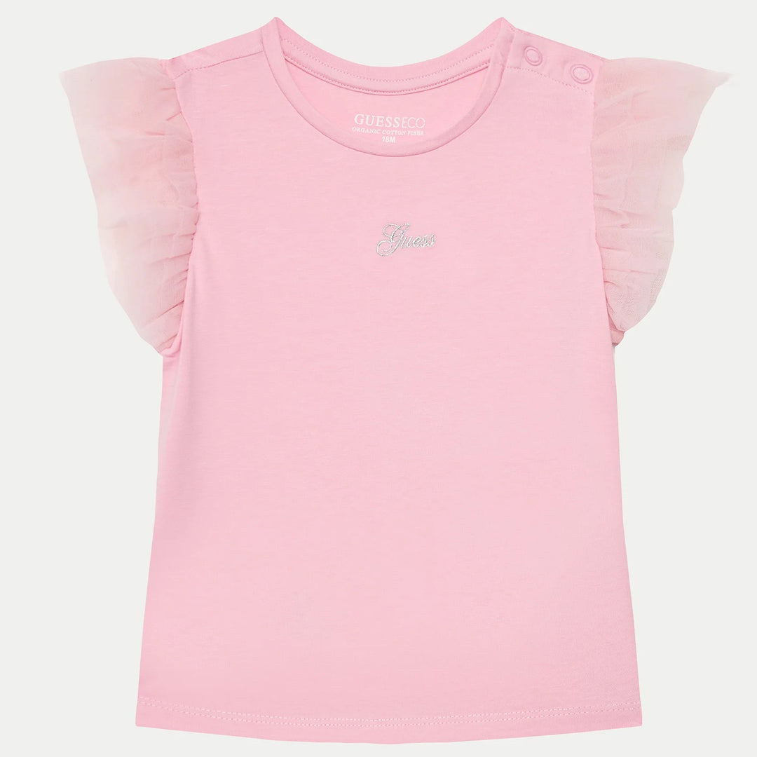 T-shirt GUESS rosa con maniche in tulle 2 anni - 7 anni