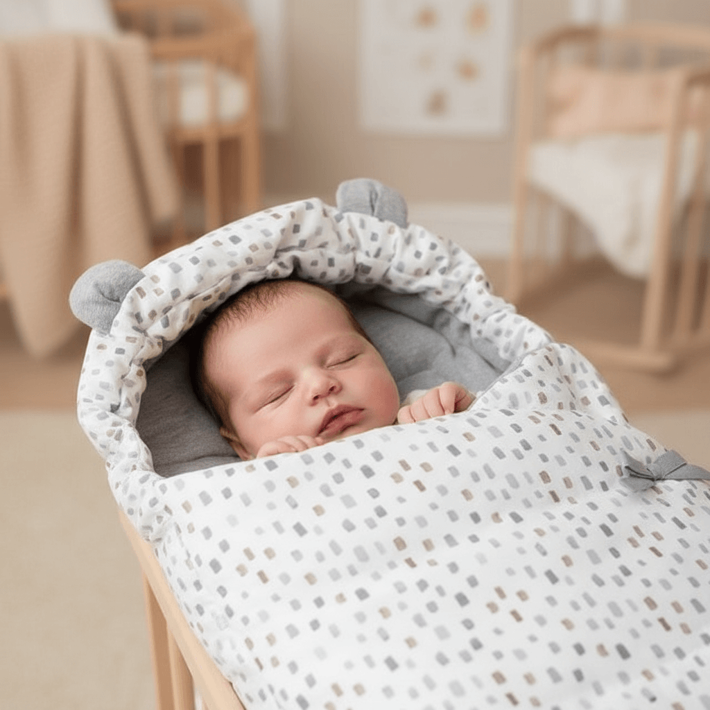 Sacco ovetto MAYORAL grigio con neonato - cameretta colori caldi