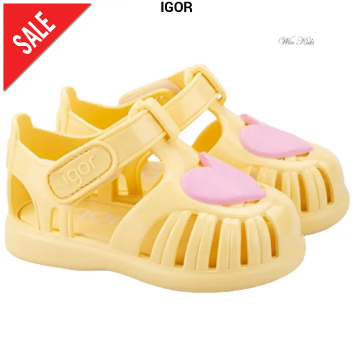 Sandali IGOR in gomma giallo con cuore rosa 20 - 28 Sandali