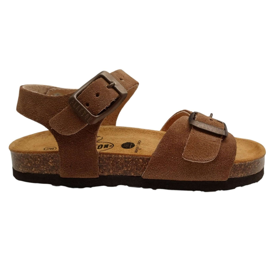 Sandali Bambino Bambina Plakton Tortora | Fibbia Vera Pelle Antiscivolo | Taglie 24-35