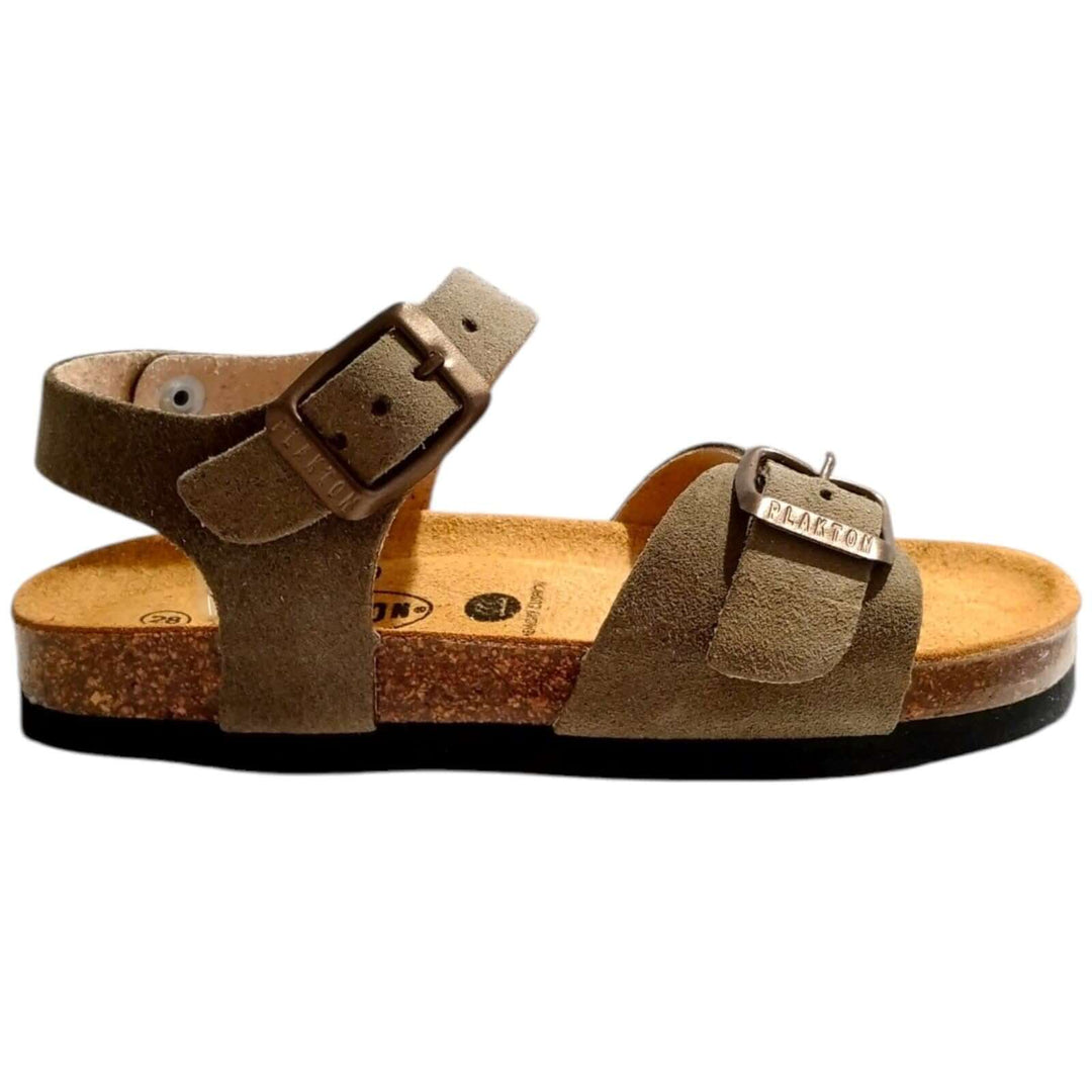 Sandali Bambino Bambina Plakton Verde Militare| Fibbia Vera Pelle Antiscivolo | Taglie 24-35