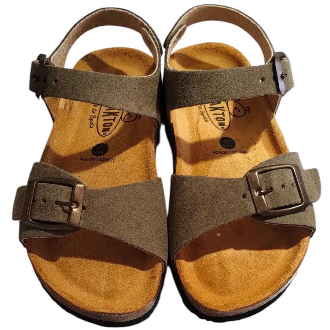 Sandali Bambino Bambina Plakton Verde Militare| Fibbia Vera Pelle Antiscivolo | Taglie 24-35
