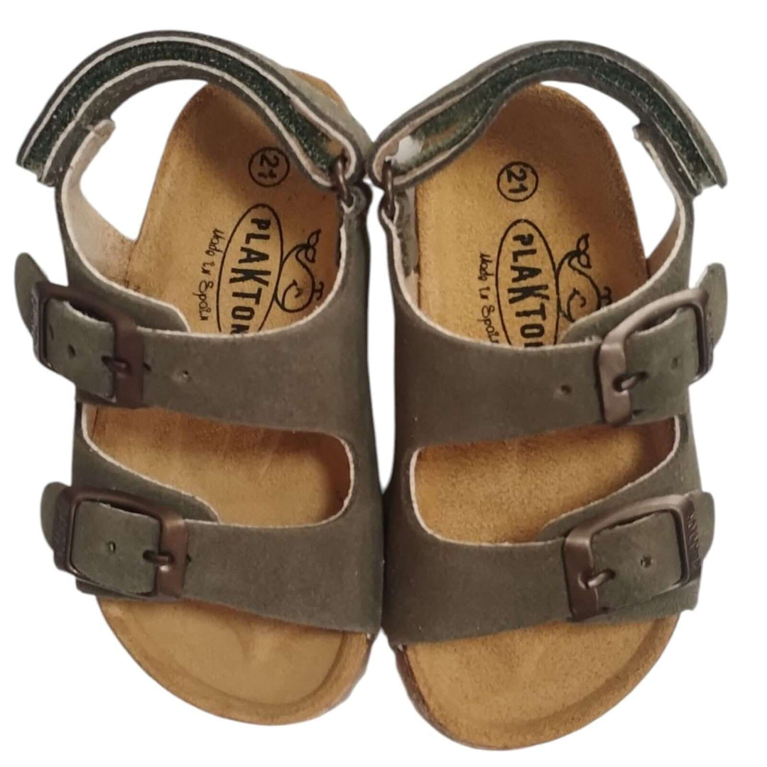 Sandali Plakton primi passi in pelle verde militare modello Paku taglie 19 - 24