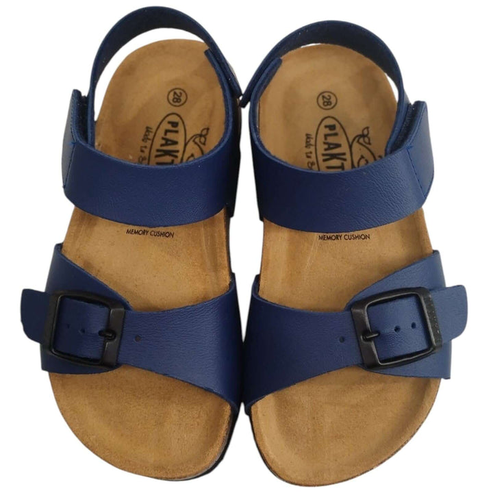 Sandali Bambino Plakton Blu | Fibbia Velcro Vera Pelle Antiscivolo | Taglie 24-35