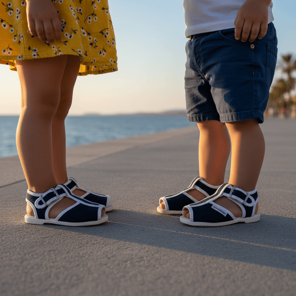 Sandali primi passi superga per bambino e bambina in tela flessibili modello 1200 colore blu made in italy taglia 18-26