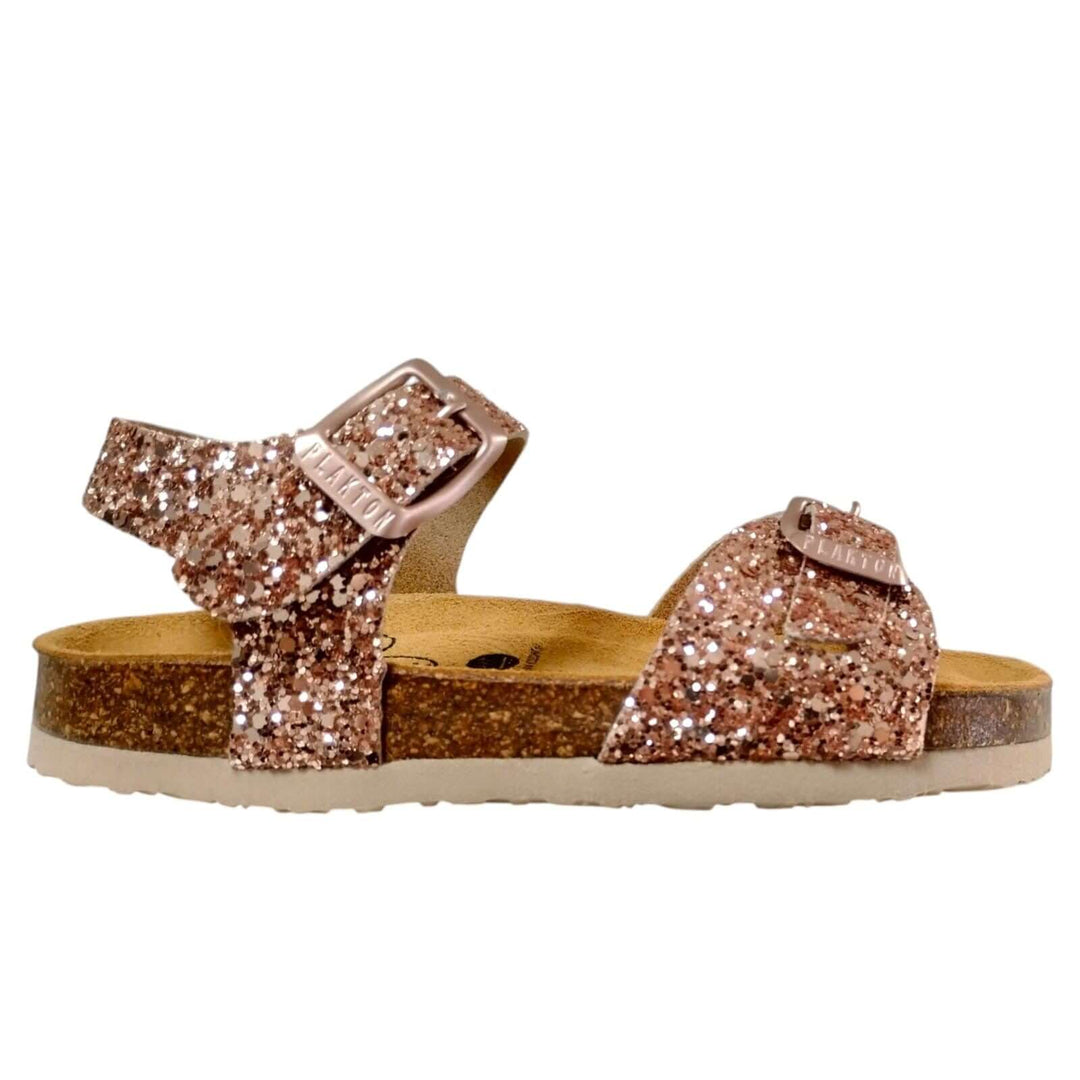 Sandali PLAKTON Glitter Bambina Rosa Nude con Fibbia Pelle dal 24 al 35