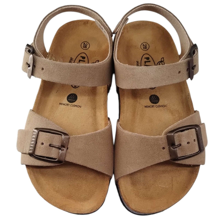 Sandali Bambino Bambina Plakton Beige | Fibbia  Vera Pelle Antiscivolo | Taglie 24-35