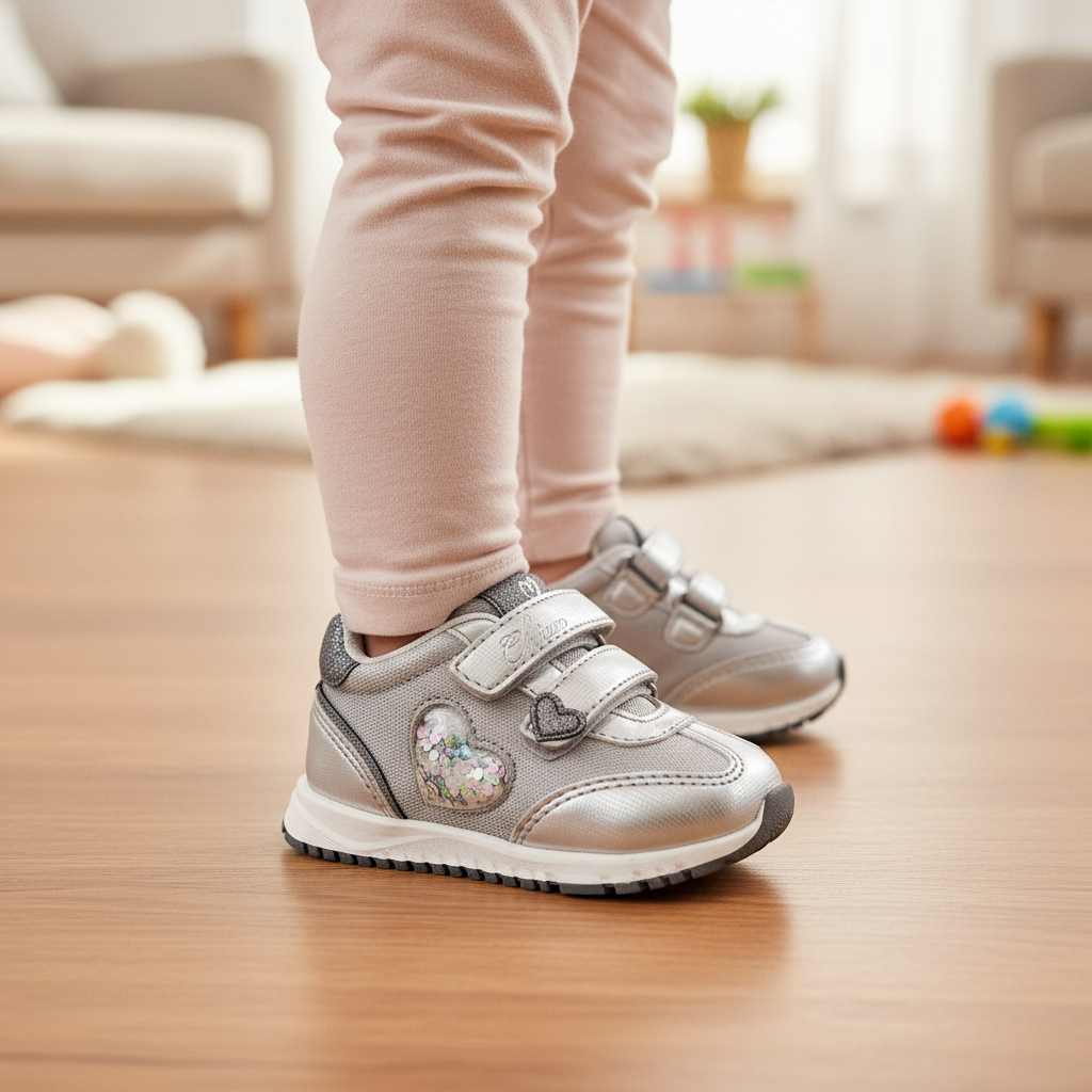 Scarpe Chicco primi passi argento - Bambina che impara a camminare
