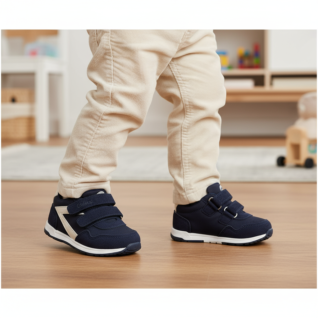 Scarpe CHICCO primi passi blu e bianca con pantaloni lunghi