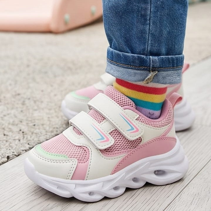 Scarpe by Sofia con luci rosa intela con doppio velcro taglie 20-30
