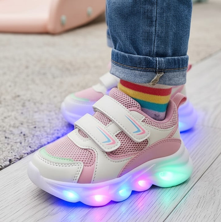 Scarpe by Sofia con luci rosa intela con doppio velcro taglie 20-30