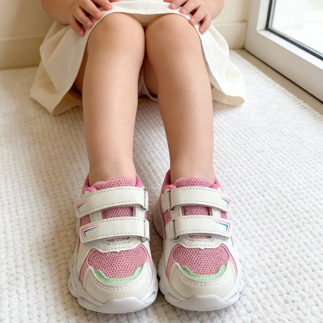 Scarpe by Sofia con luci rosa intela con doppio velcro taglie 20-30