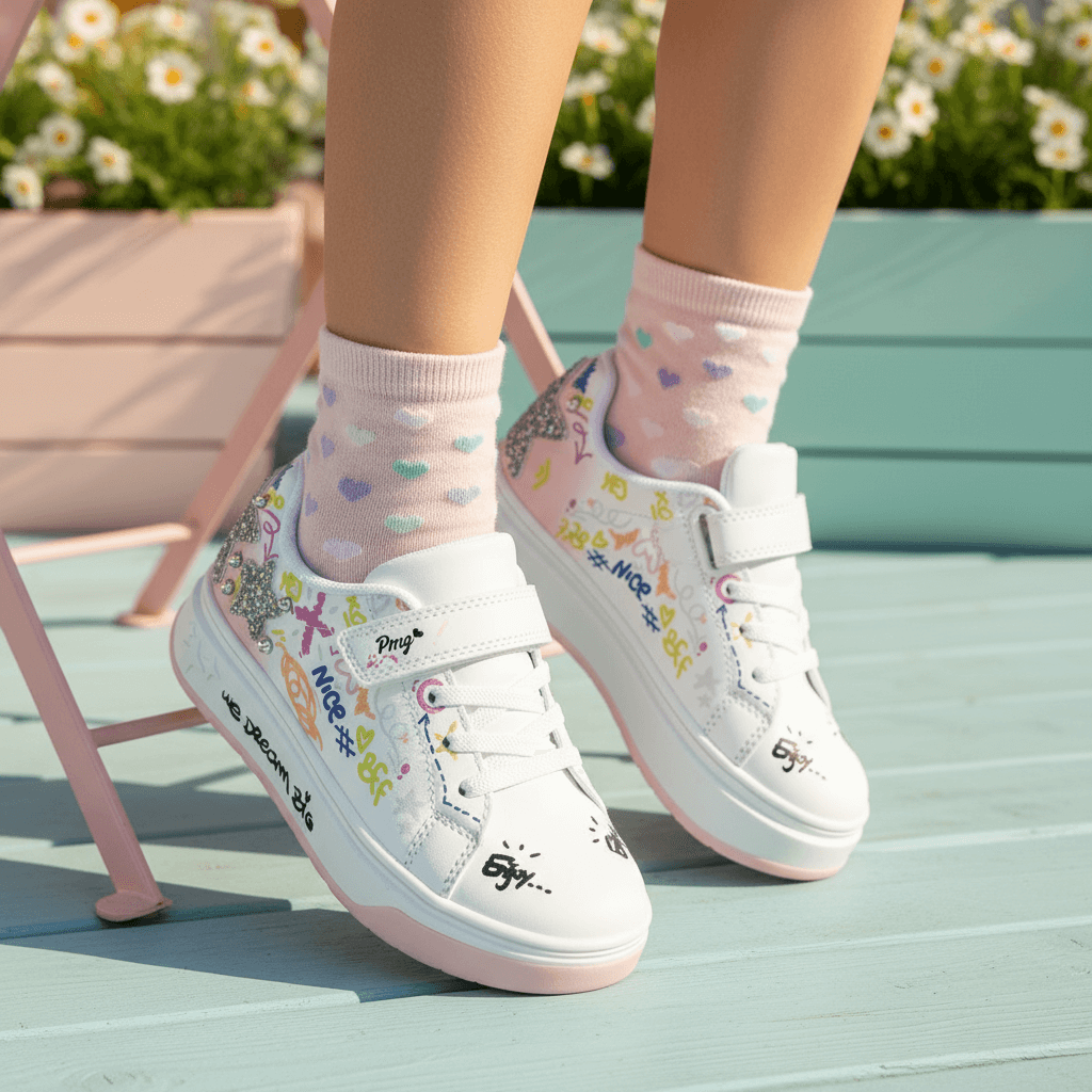 Scarpe PRIMIGI graffiti con borchie e glitter con calze femminili