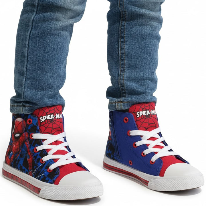 Sapatos Homem-Aranha com luzes de algodão com renda e zíper lateral tamanhos 32-33
