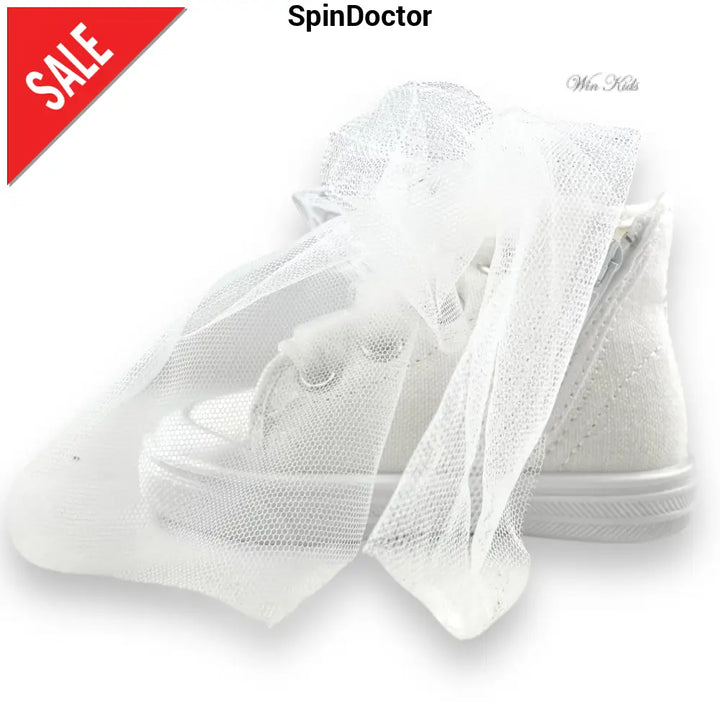 Scarpe SPINDOCTOR bianche con fiore e lacci in tulle dal 19 al 23 Scarpe