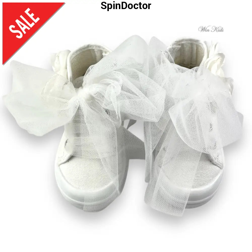 Scarpe SPINDOCTOR bianche con fiore e lacci in tulle dal 19 al 23 Scarpe