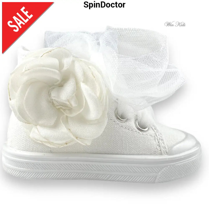 Scarpe SPINDOCTOR bianche con fiore e lacci in tulle dal 19 al 23 Scarpe