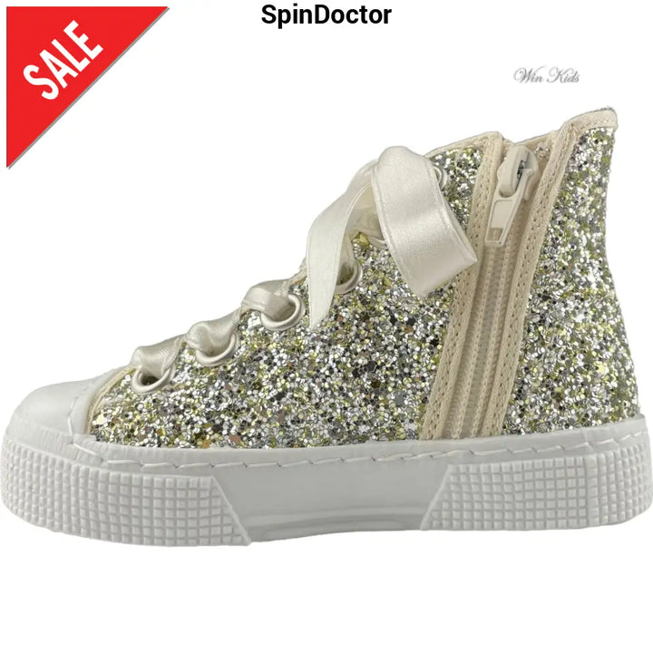 Scarpe SPINDOCTOR con glitter platino e lacci raso dal 24 fino al 40 Scarpe