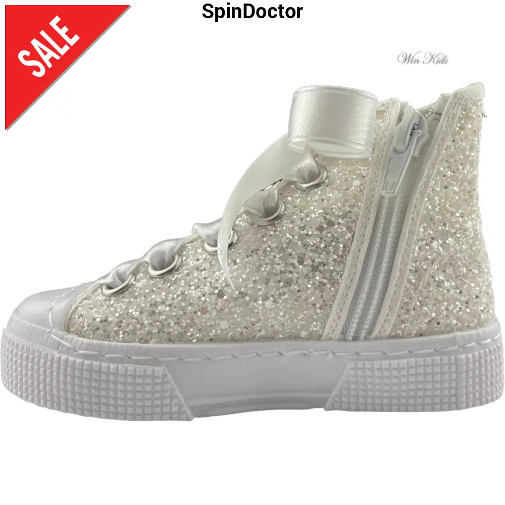 Scarpe SPINDOCTOR glitter bianco lacci in raso 24 - 38 Scarpe