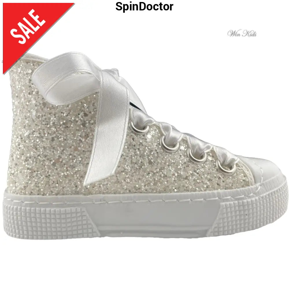Scarpe SPINDOCTOR glitter bianco lacci in raso 24 - 38 Scarpe