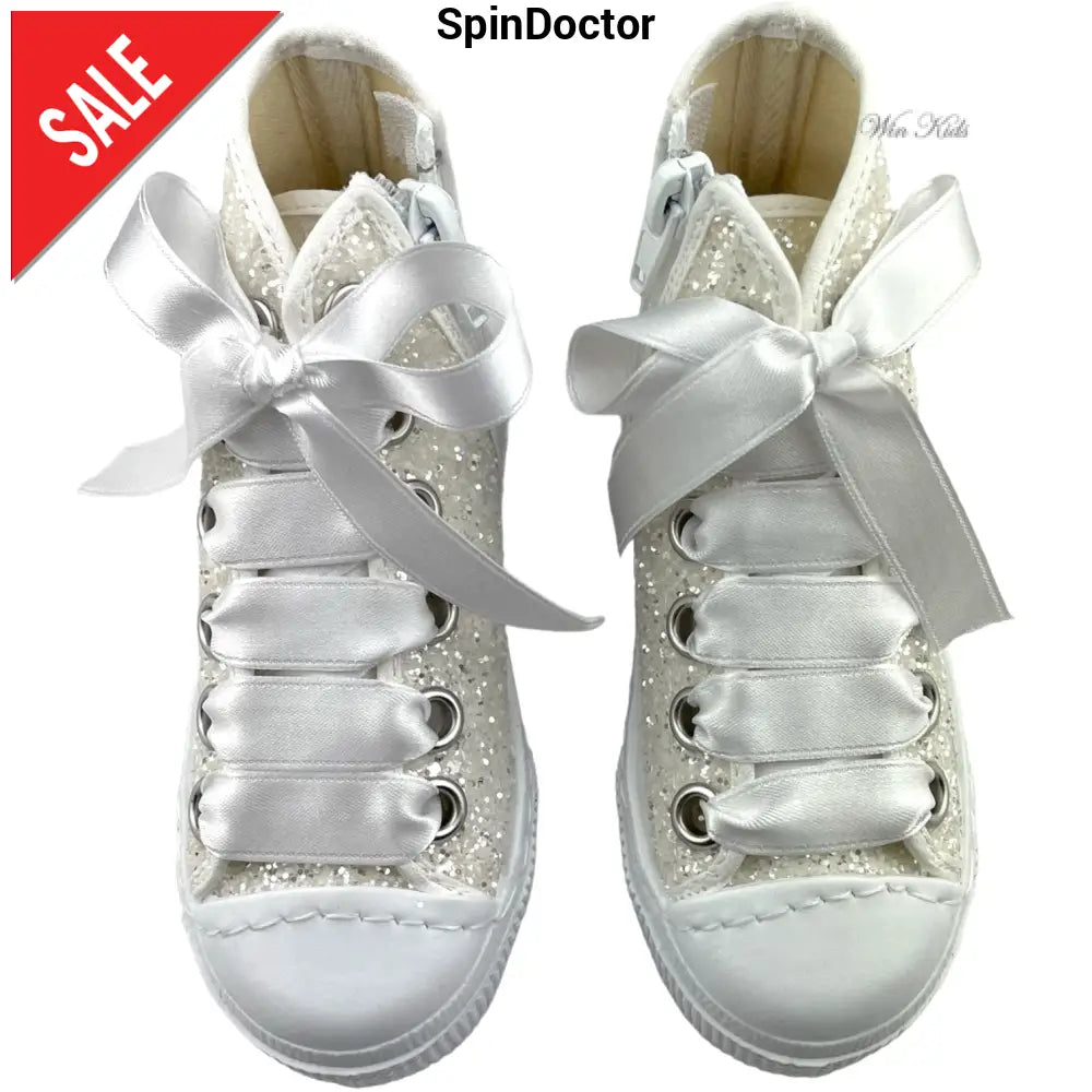 Scarpe SPINDOCTOR glitter bianco lacci in raso 24 - 38 Scarpe