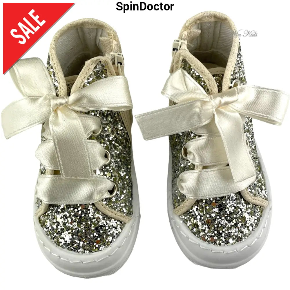 Scarpe SPINDOCTOR glitter platino lacci raso dal 19 al 23 Scarpe