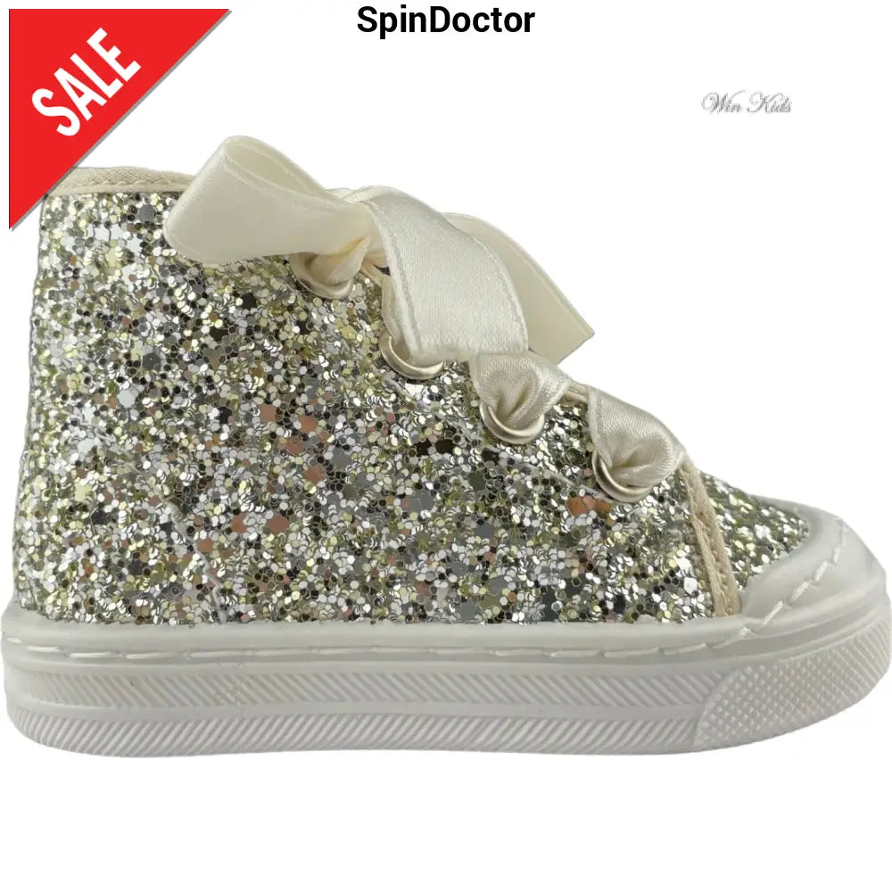 Scarpe SPINDOCTOR glitter platino lacci raso dal 19 al 23 Scarpe