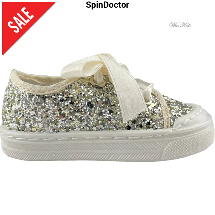 Scarpe SPINDOCTOR glitter platino lacci raso dal 19 al 23 Scarpe