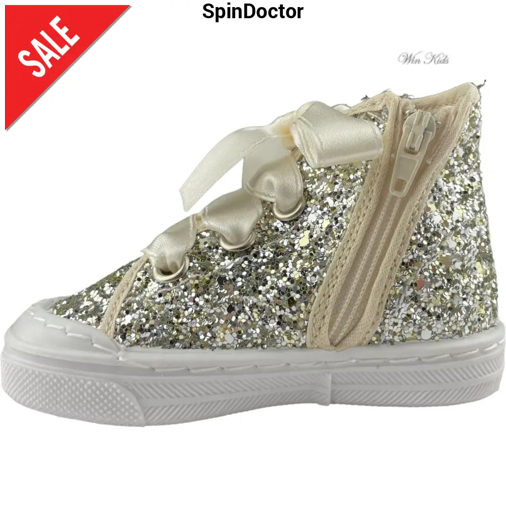 Scarpe SPINDOCTOR glitter platino lacci raso dal 19 al 23 Scarpe