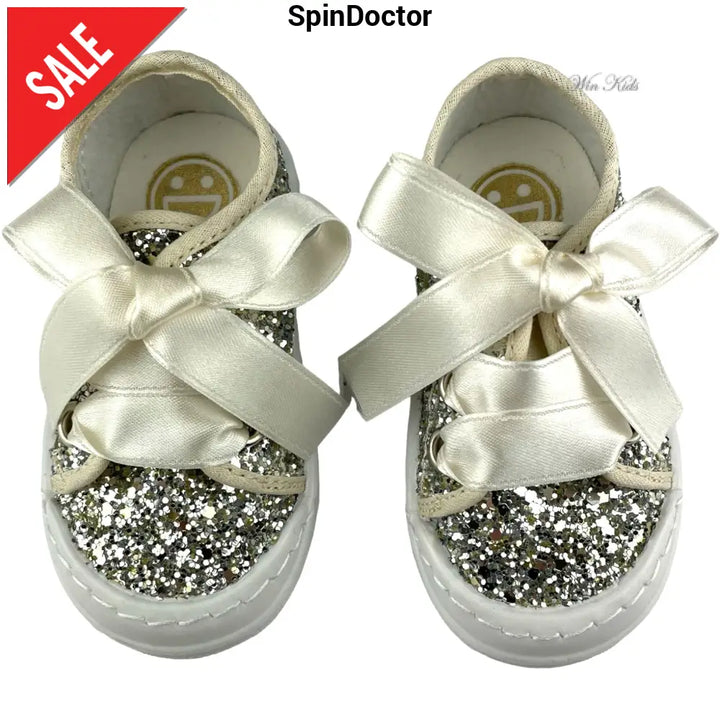 Scarpe SPINDOCTOR glitter platino lacci raso dal 19 al 23 Scarpe