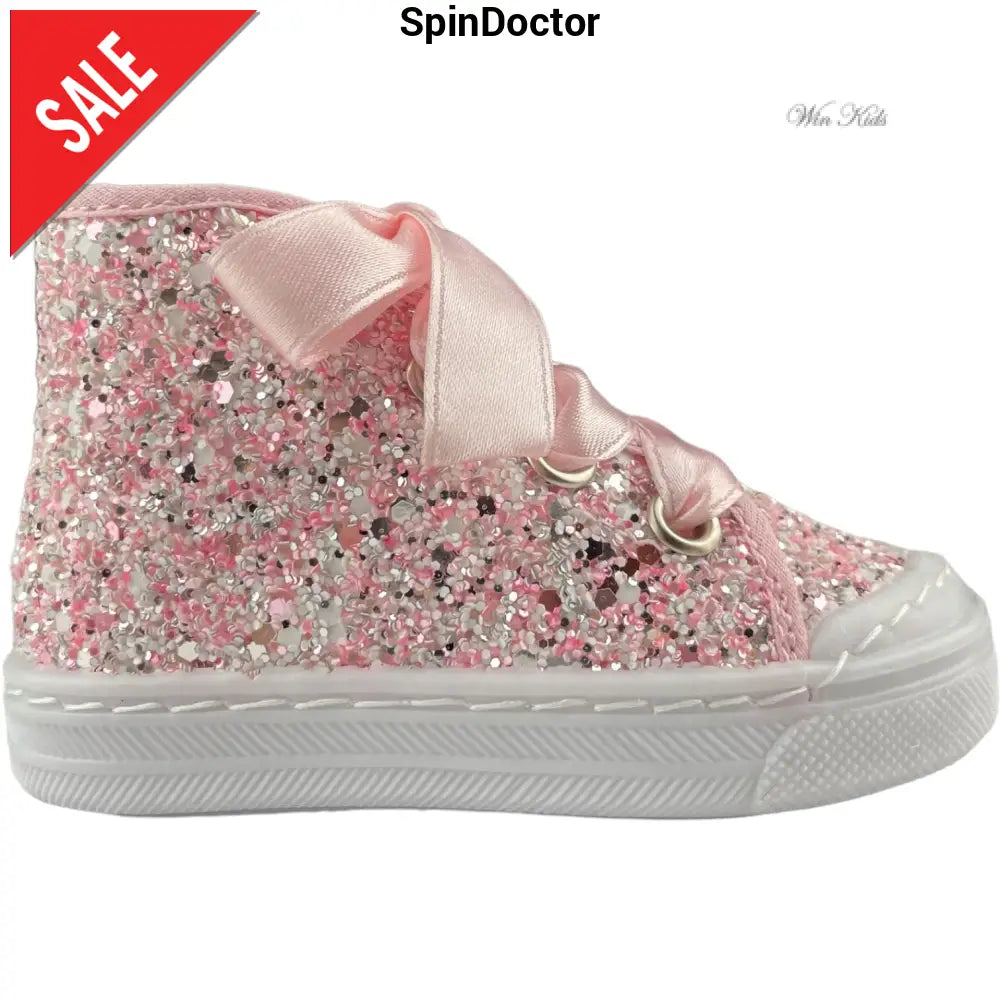 Scarpe SPINDOCTOR glitter rosa lacci raso dal 19 al 23 Scarpe