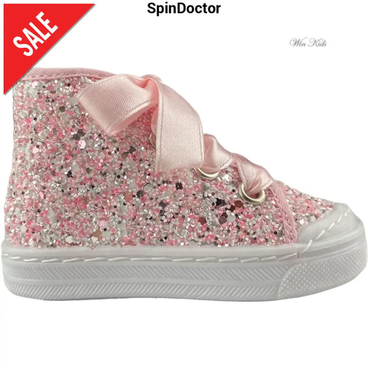 Scarpe SPINDOCTOR glitter rosa lacci raso dal 19 al 23 Scarpe