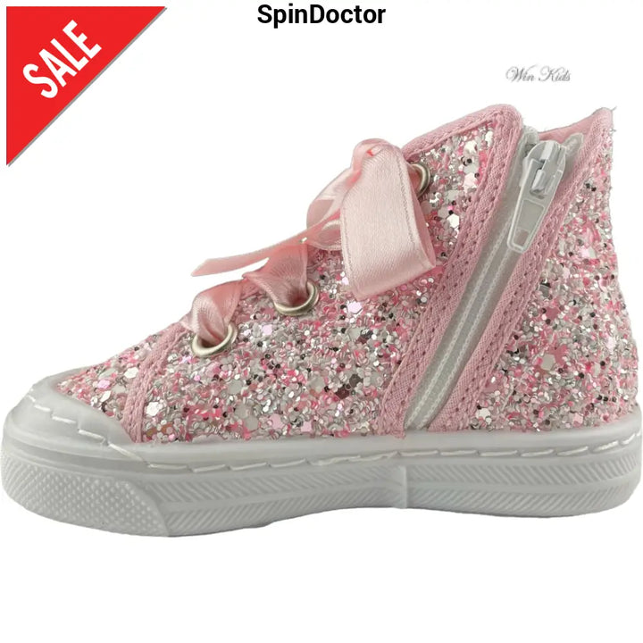 Scarpe SPINDOCTOR glitter rosa lacci raso dal 19 al 23 Scarpe