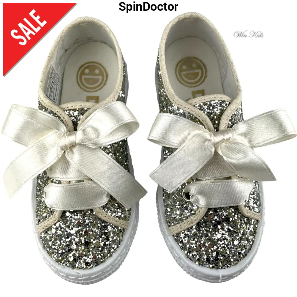 Scarpe SPINDOCTOR per bambina glitter platino lacci raso dal 24 al 40 Scarpe