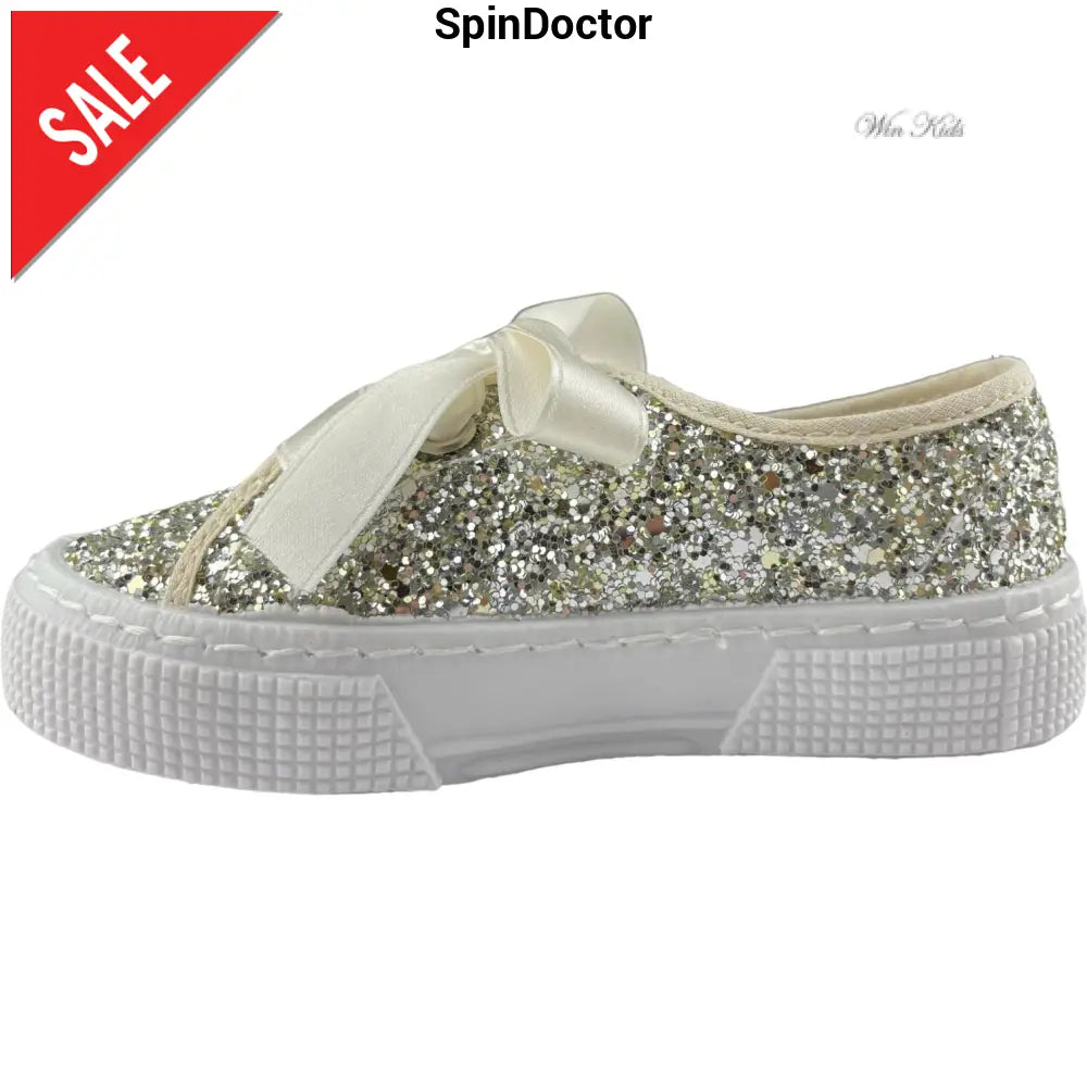Scarpe SPINDOCTOR per bambina glitter platino lacci raso dal 24 al 40 Scarpe
