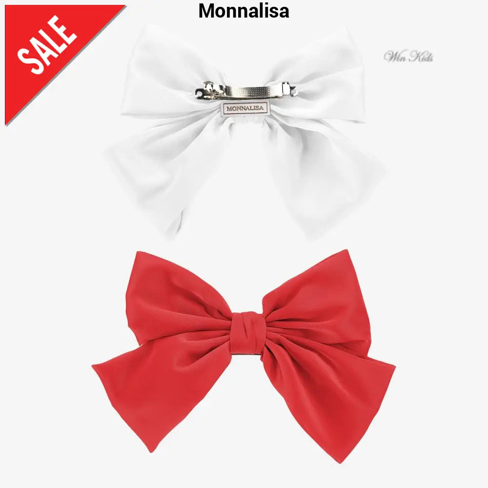 Set 2 fiocchi MONNALISA modello fermaglio in raso bianco e rosso Multicolore Fermagli