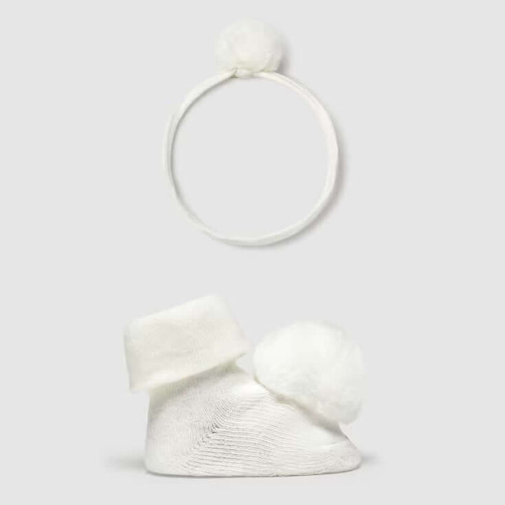 MAYORAL bandana e meia com pompom para recém-nascidas meninas em creme 0 meses - 6 meses